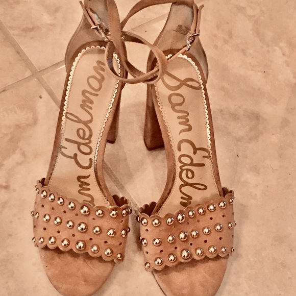 Sam Edelman Shoes - Sam Edelman Tan Studded Suede Block Heel Sandals
